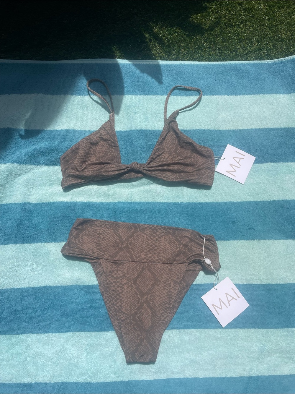 Brown Snakeskin Triangle Bikini Set